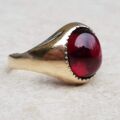 Bold Synthetic Ruby Cabochon Signet Ring in 9ct Gold, a UK M or a US 6 1/2.