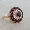Bold Garnet Halo Cluster Ring in 9ct Gold, a UK N or a US 7.