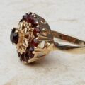 Bold Garnet Halo Cluster Ring in 9ct Gold, a UK N or a US 7.