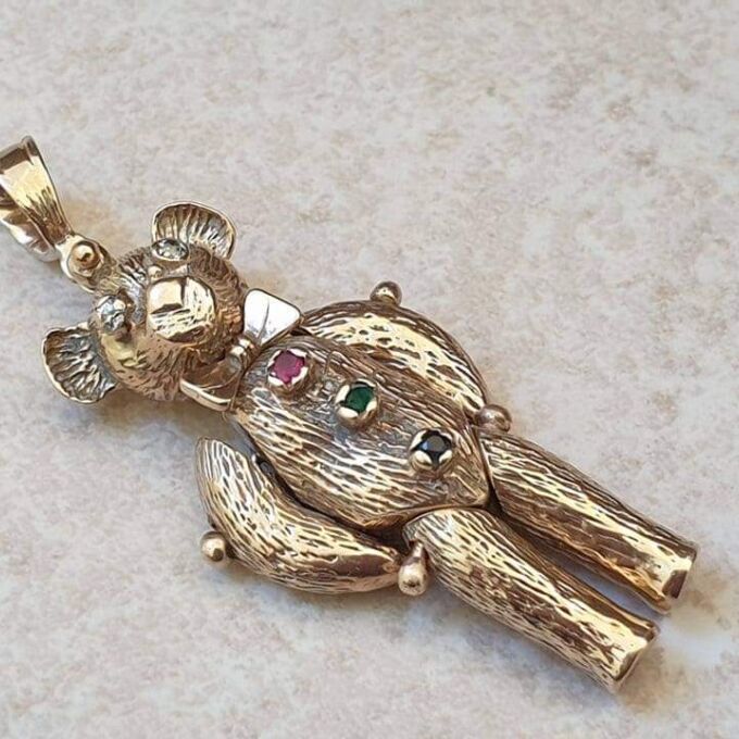Articulated Teddy Bear Pendant in 9ct Gold