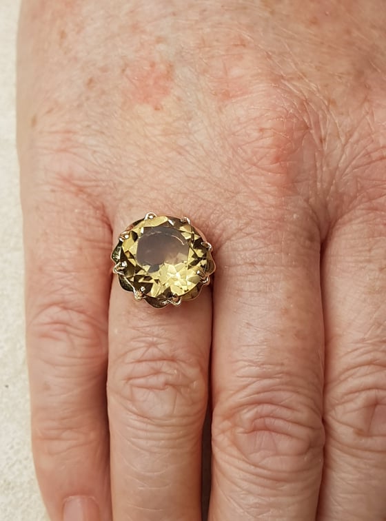 Fancy Round Quartz Solitaire Ring in 9ct Gold, a UK N or a US 7