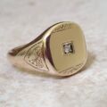 Heavy Diamond Set Signet Ring in 9ct Gold,  a UK S or a US 9 1/4.
