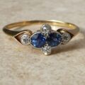 Twin Sapphire and Diamond Ring in 18ct Gold,  a UK P or a US 8.