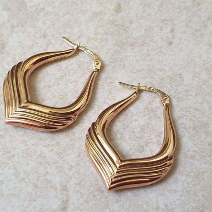 Gorgeous Chevron Creole Hoop Earrings in 9ct Gold