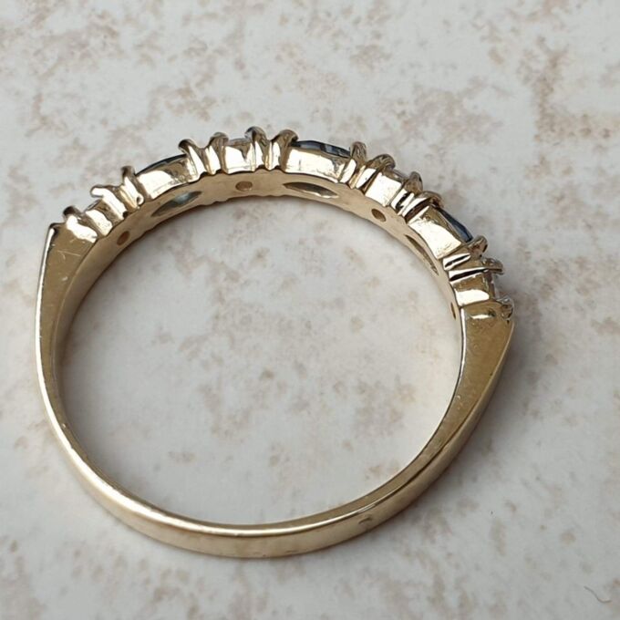 Marquise Sapphire and Diamond Ring in 9ct Gold,  a UK N 1/2 or a US 7 1/4.