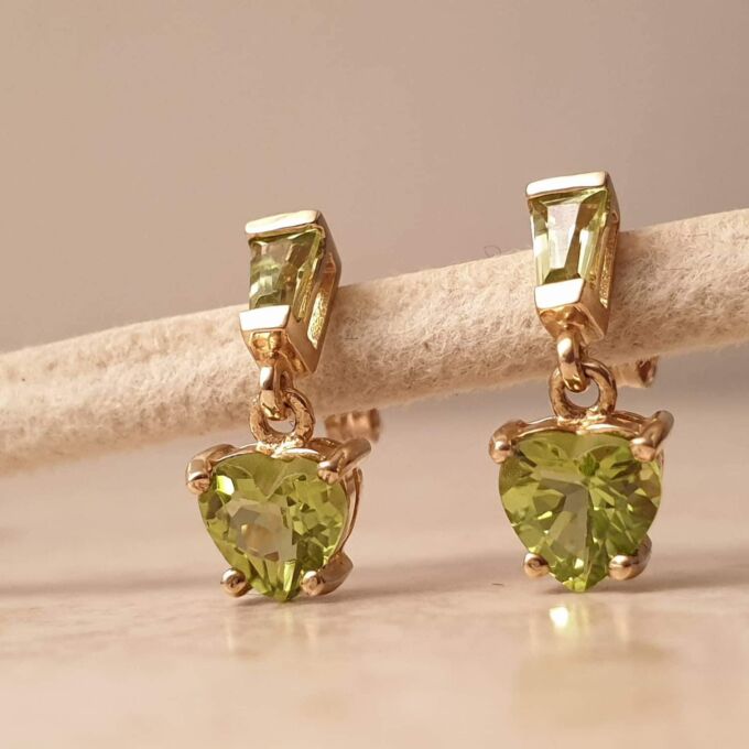 Peridot Heart Drop earrings in 9ct Gold