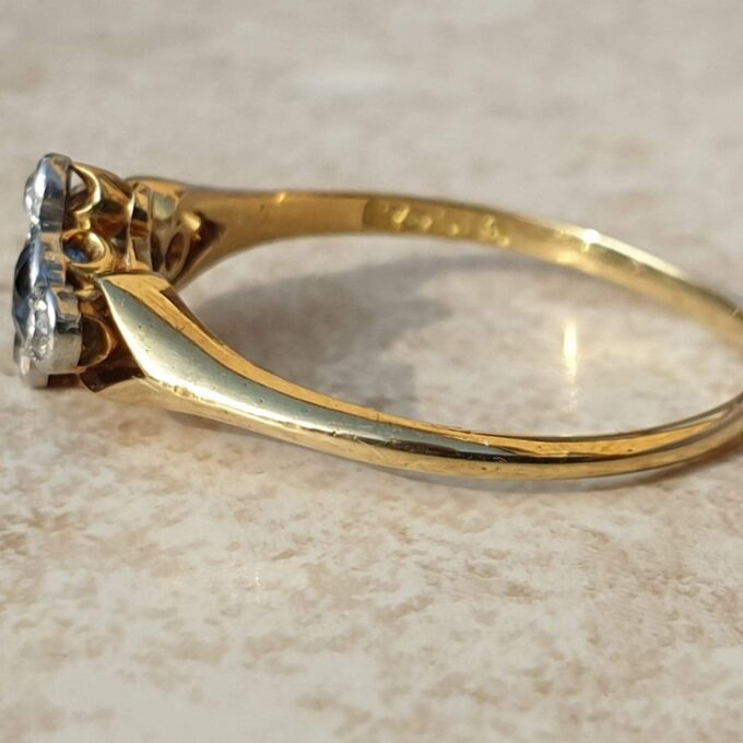 Twin Sapphire and Diamond Ring in 18ct Gold,  a UK P or a US 8.