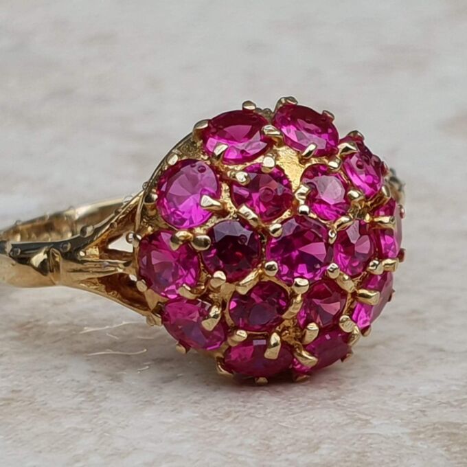 Sale – Synthetic Pink Ruby Sapphire Cluster 9ct Gold Ring, a UK N or a US 7.