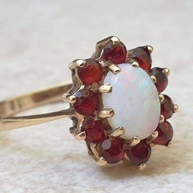 Opal and Garnet Cluster Ring in 9ct Gold.
