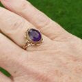 Vibrant Synthetic Amethyst Solitaire 9ct Gold Ring, a UK J or a US 5 1/4.