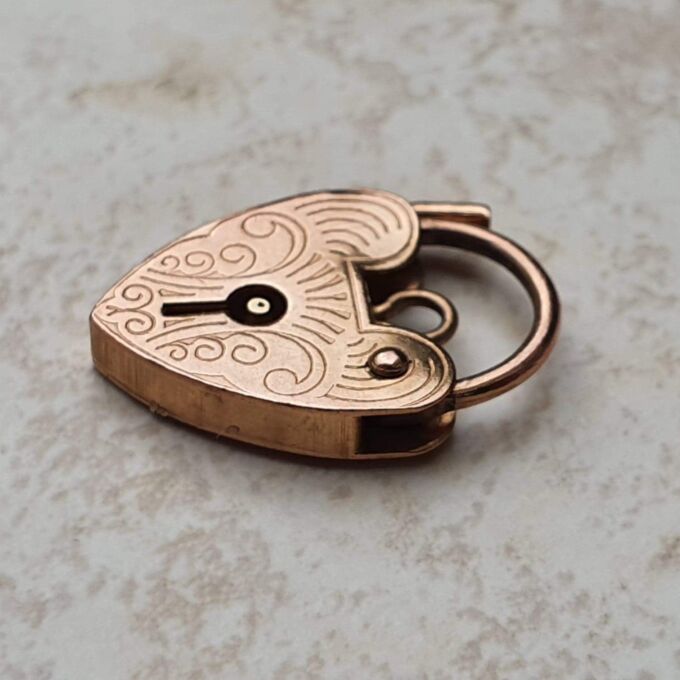Small Engraved Working Heart Padlock in 9ct Rose Gold