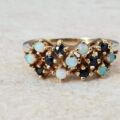 Intricate Multi Stone Opal and Sapphire Ring in 9ct Gold, a UK O or a US 7 1/4.