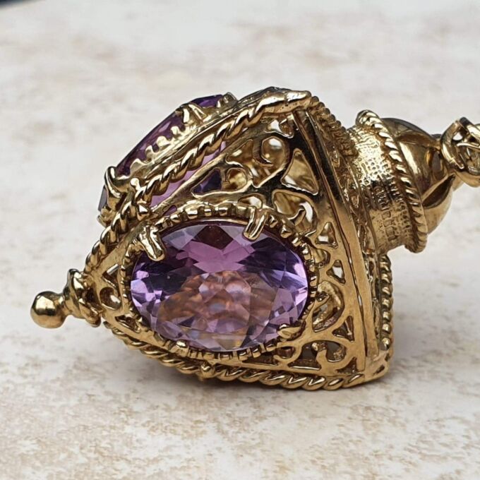 Large Three Sided Amethyst Lantern Pendant in 9ct Gold.