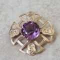 Celtic Style Amethyst Brooch in 9ct Gold.