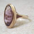 Elongated Oval Amethyst Solitaire Ring in 9ct gold.