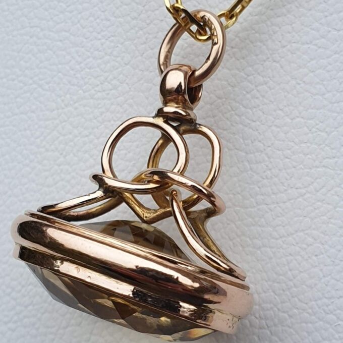 Oval Citrine Fob Pendant in 9ct Gold