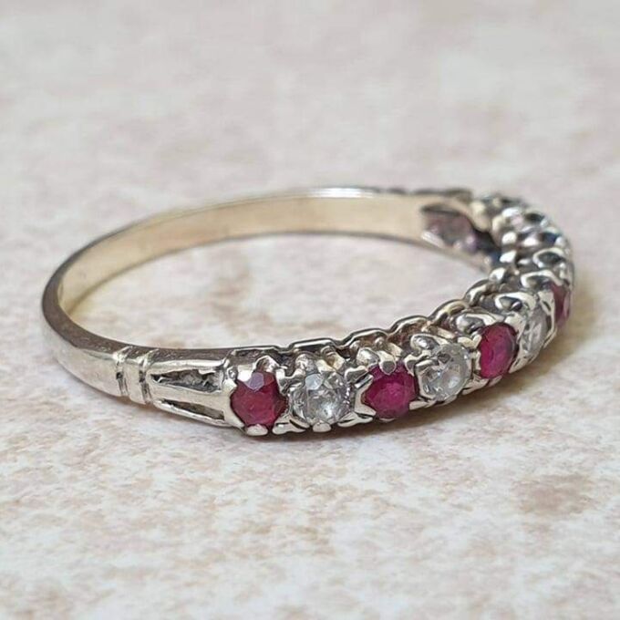 Ruby Half Eternity Stacking Band in Silver.