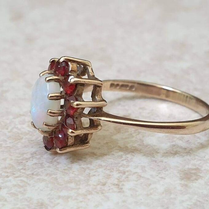 Opal and Garnet Cluster Ring in 9ct Gold.