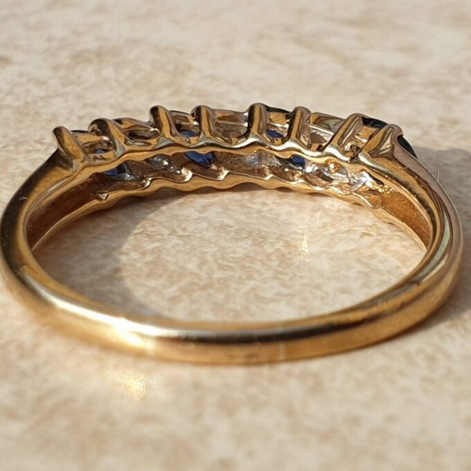 Marquise Sapphire and Diamond Stacking Band in 9ct Gold,  a UK M or a US 6 1/2.