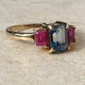 Topaz and Synthetic Ruby Trilogy Ring in 9ct Gold.