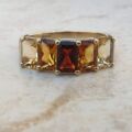 Garnet and Citrine Five Stone Ring in 9ct Gold,  a UK P 1/2 or a US 8 1/4.