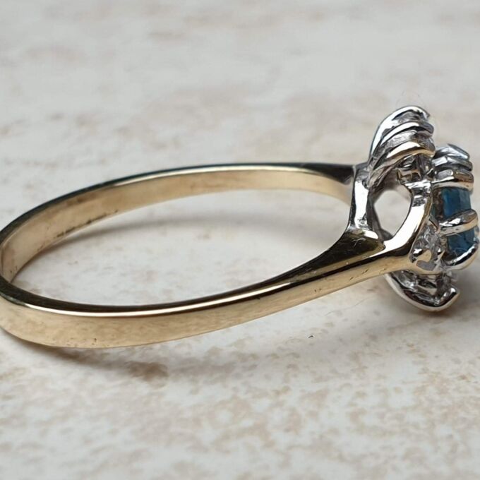 Blue Topaz and Diamond Ring in 9ct Gold,  a UK O 1/2 or a US 7 3/4.
