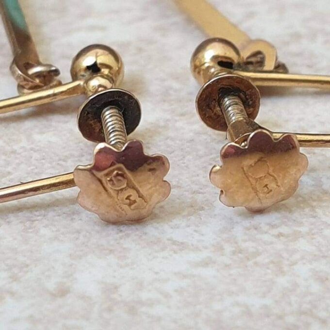 Old Turquoise Paste and 9ct Gold Screw Back Earrings.