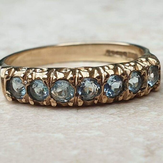 Blue Paste Half Eternity Stacking Band in 9ct Gold,  a UK M 1/2 or a US 6 3/4.