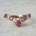 Ruby and Diamond Chevron Ring in 18ct Gold,  a UK M 1/2 or a US 6 3/4.