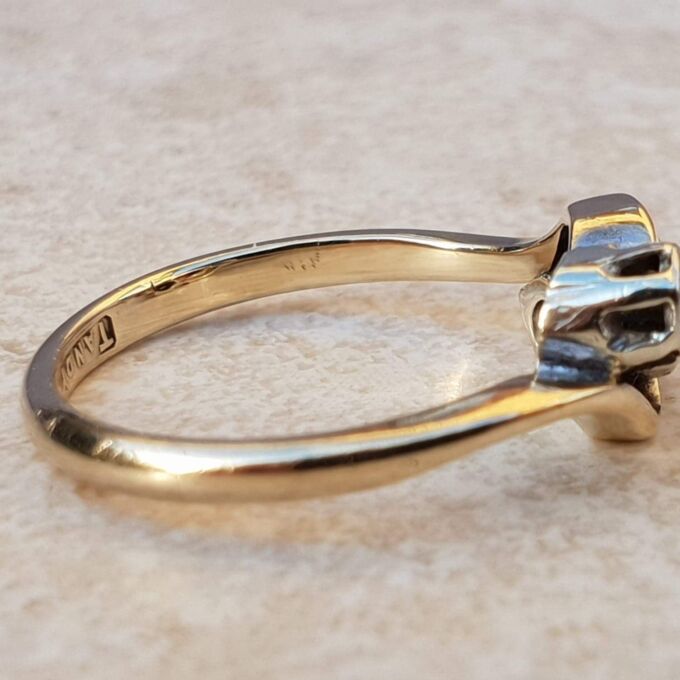 Ruby & Diamond Bypass Ring in 9ct Gold & Platinum,  a UK J 1/2 or a US 5 1/4.