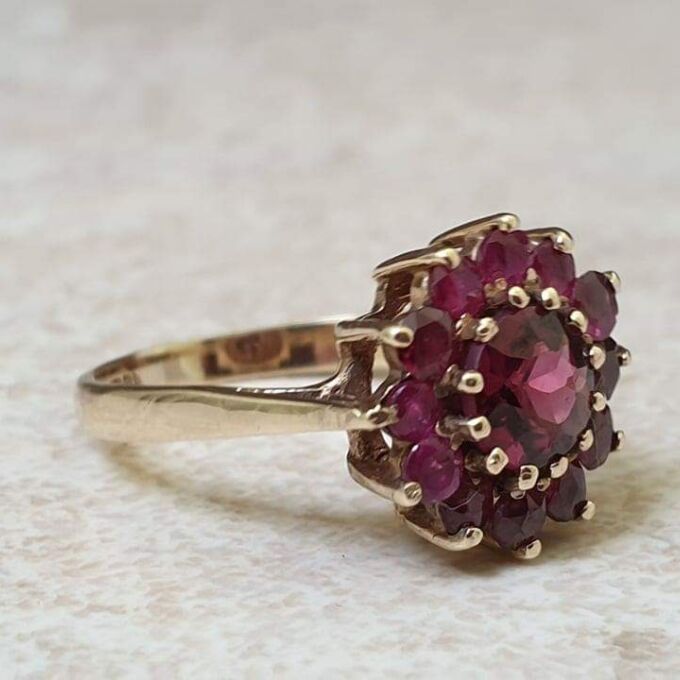 Rhodolite Garnet Cluster Ring in 9ct Gold.