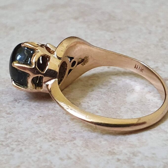 Black Synthetic Sapphire Ring with Ruby in 9ct Gold.