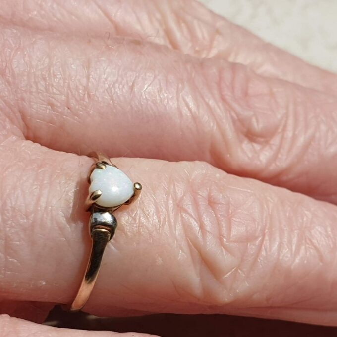 Dainty Heart Shaped Opal Ring in 9ct Gold,  a UK M 1/2 or a US 6 1/2.