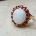 Opal & Ruby Ring in 9ct Gold, a UK O or a US 7 1/2