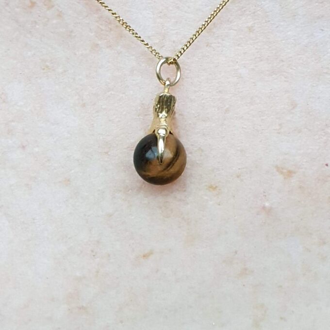 Terrific Tigers Eye Ball Claw Pendant in 9ct Gold