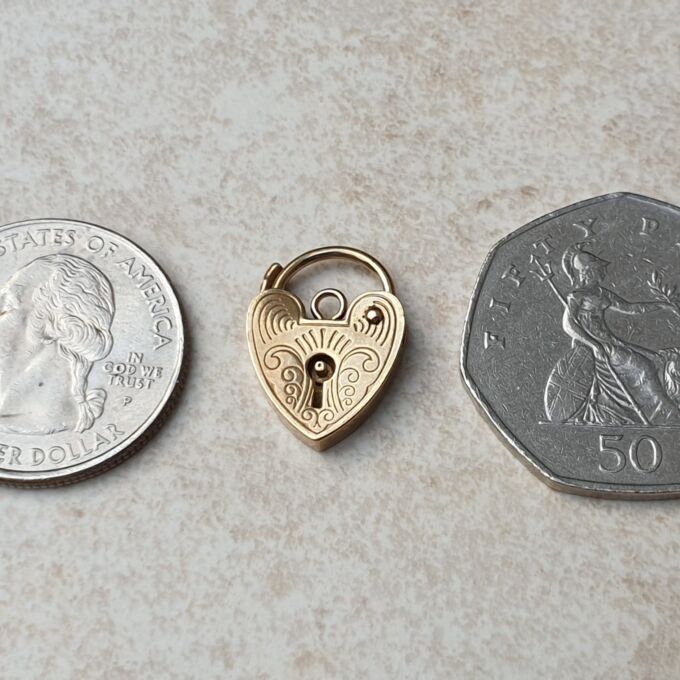 Small Engraved Heart Padlock in 9ct Gold