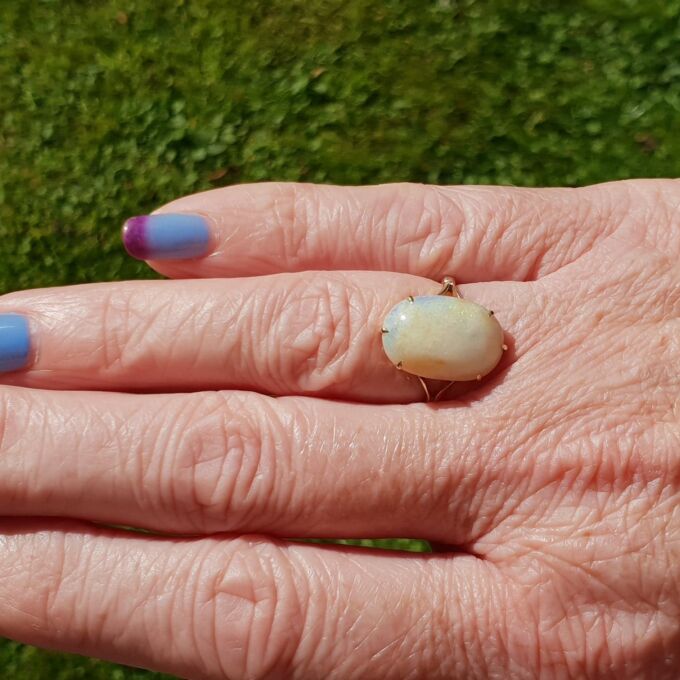 Huge Oval Opal Solitaire Ring in 9ct Gold, a UK K or a US 5 3/4.