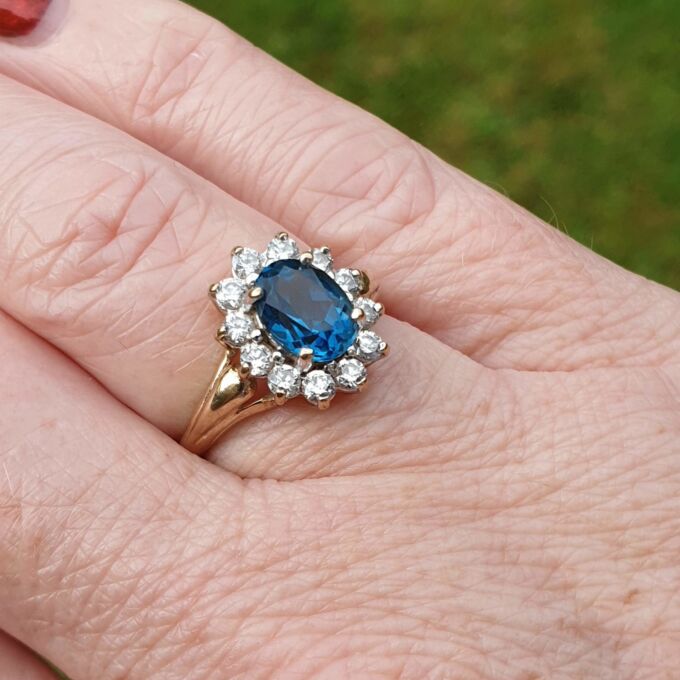London Blue Topaz and Paste Cluster Ring in 9ct Gold,  a UK L 1/2 or a US 6 1/4.