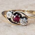 Ruby & Diamond Bypass Ring in 9ct Gold & Platinum,  a UK J 1/2 or a US 5 1/4.