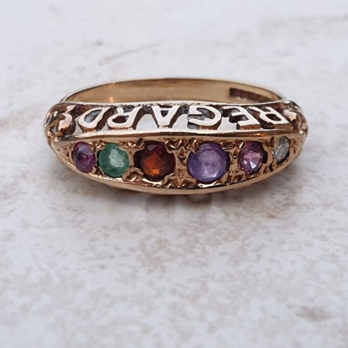 REGARD Acrostic Ring in 9ct Gold, a UK L 1/2 or a 6 1/4