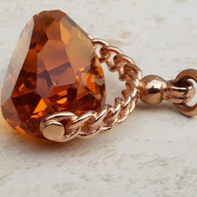 Large Orange Paste Spinner Fob in 9ct Rose Gold