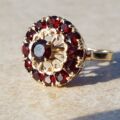 Bold Garnet Halo Cluster Ring in 9ct Gold, a UK N or a US 7.