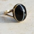 Stunning Banded Agate Cabochon Solitaire in 9ct Gold, a UK N or a US 7.
