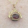 Three Stone Cabochon Spinner Fob Pendant in 9ct Gold