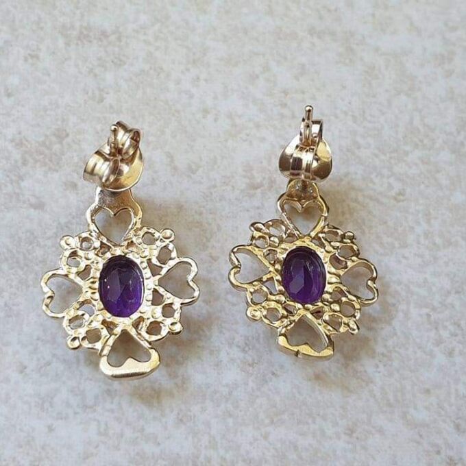 Amethyst Heart Detail Earrings in 9ct Gold
