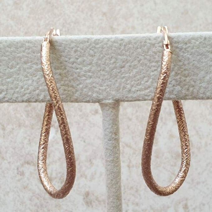 Textured Curved Oval Hoop Earrings in 9ct Rose Gold
