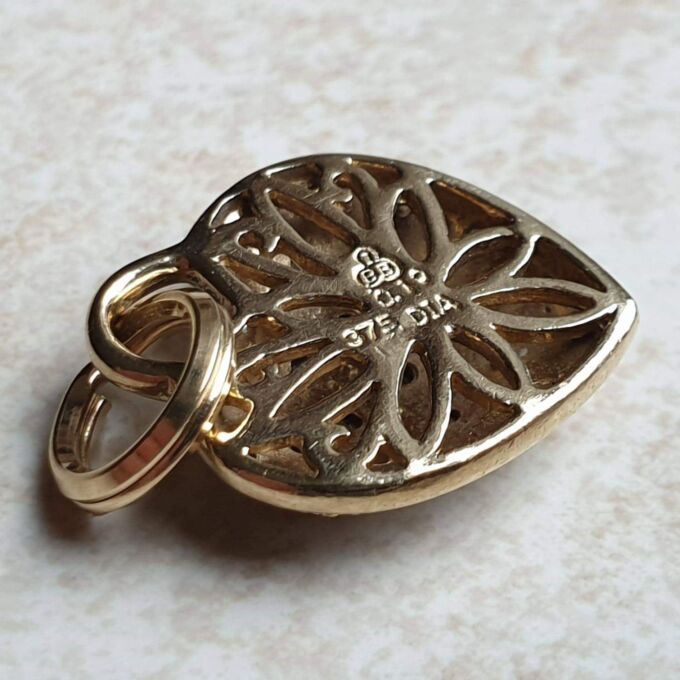 Reversible Pave Set Heart Pendant or Charm in 9ct Gold.