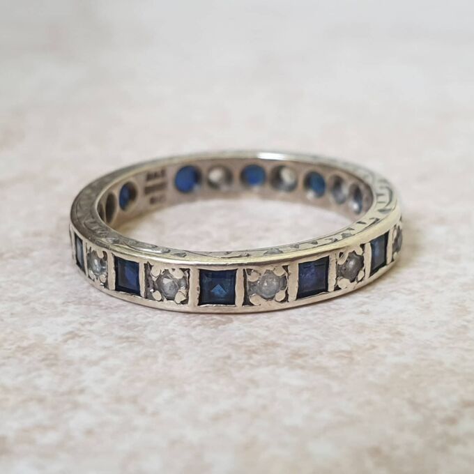 Sapphire and Spinel Full Eternity Ring in 9ct Gold, a UK M or a US 6 1/2