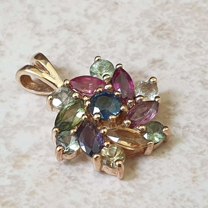 Multi Sapphire Cluster Pendant in 9ct Gold