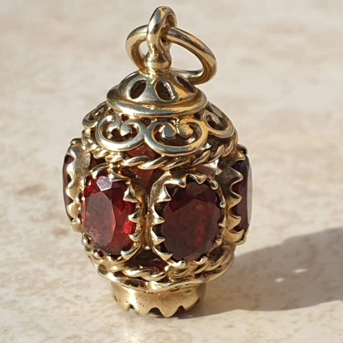 Garnet Lantern Pendant on 9ct Gold.